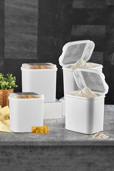 VİP AHMET 4-Piece Flour and Pulses Container 4.5 Liter White