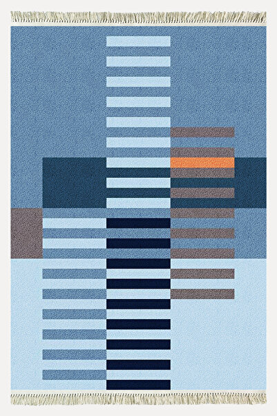 kilim home Ethnic Boho Style Cotton Rug - 81 Cotton Base in Blue Tones