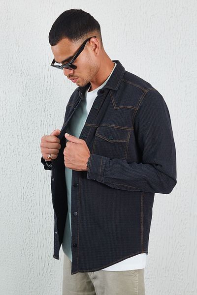 Manche Black Double Pocket Flap Men's Shirt Black