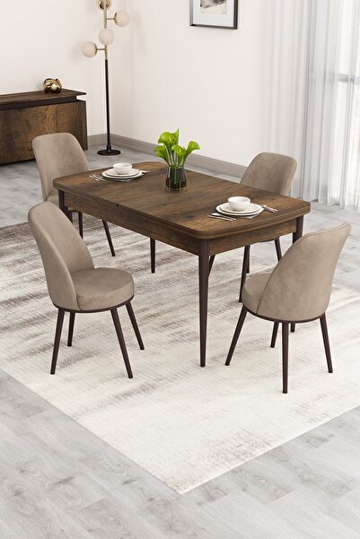 Canisa Nix Serisi Açılabilir 70x114 Barok Ahşap Desen Mutfak Masası Takımı ve...