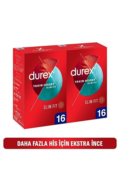 Durex Yakın Hisset Slim Fit İnce Prezervatif 32'li (16x2 Adet)