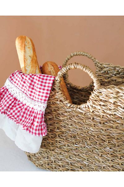 KaiHome Στιβαρή τσάντα παραλίας με ψάθινο χερούλι