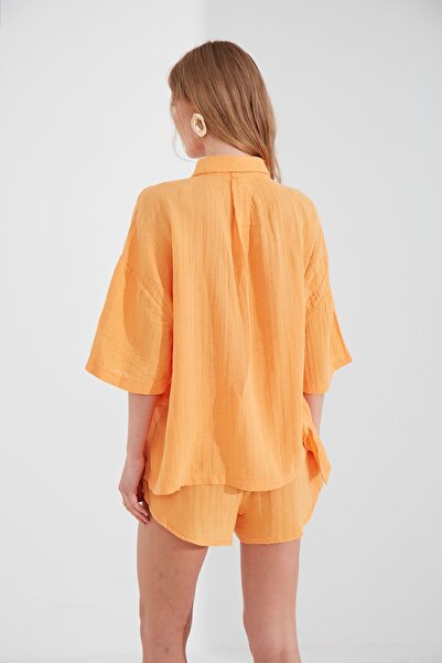 Manche Müslin Kadın Oversize Gömlek | Oranj MKS166965-01