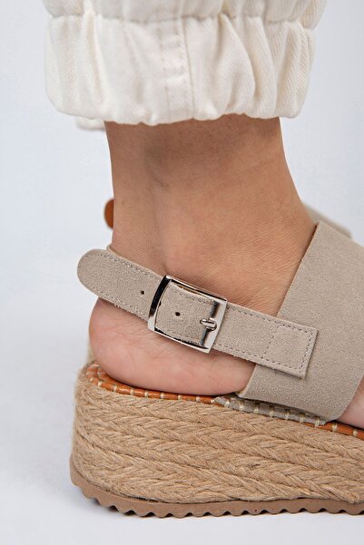 Manijero Dámské béžové espadrilové sandály z pravé kůže Liliana