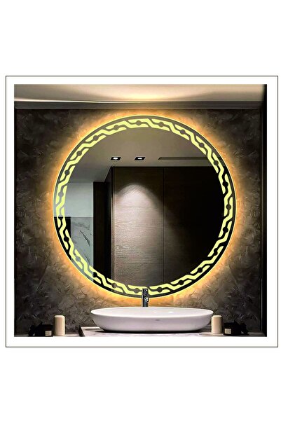 90 Cm Günışığı Ledli Tasarım Kumlamalı Banyo Aynası Makyaj Aynası Işıklı Ayna