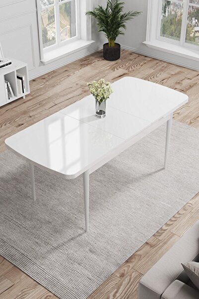 Canisa Ege Serisi 70x114 Açılabilir Mutfak Masası Takımı Beyaz Masa Ve 4 Füme Sandalye
