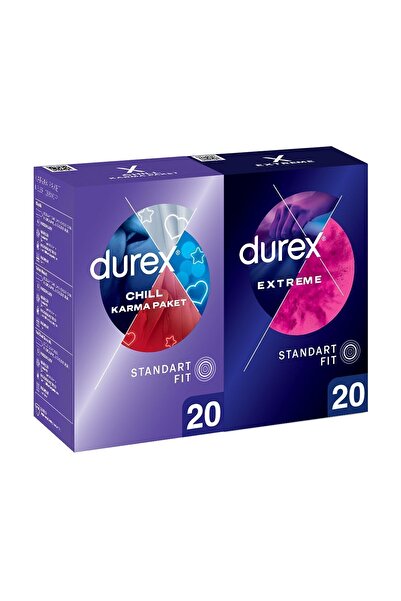 Durex Chill Karma Prezervatif 20li+ Durex Extreme Geciktiricili & Tırtıklı Prezervatif 20li, Avantaj Paket