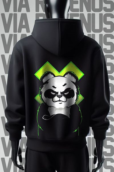 Vordevia Φούτερ Panda Printed Μαύρο Φαρδύ Μορφή με κουκούλα - 3 νήματα