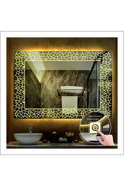 GLOBAL LED MIRROR 70x90 Cm Günışığı Ledli Tasarım Kumlamalı Dokunmatik Tuşlu ...