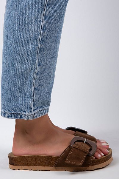 Manijero Alandra Women's Genuine Leather Single Strip Brown Slippers