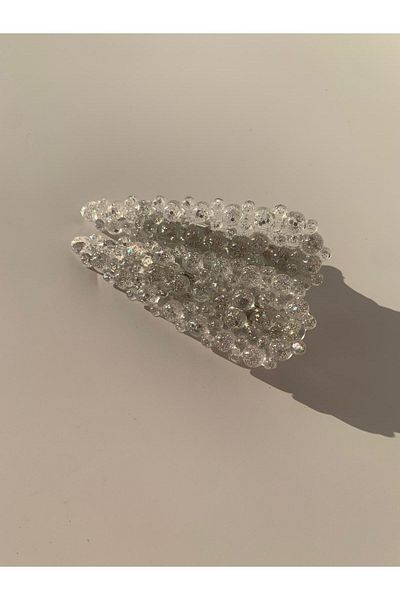 MISS GOLDEN Handmade Epoxy 2-Piece Hair Clip - Transparent Color, Shiny Glitter, Drop Shape Silver Collet and Clamp