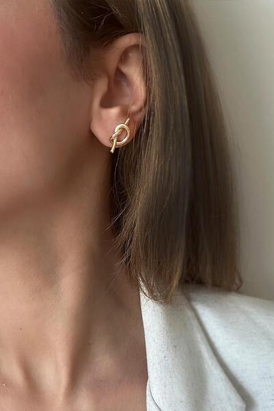 New Obsessions Altın Kaplama Minimal Düğüm Çivi Küpe