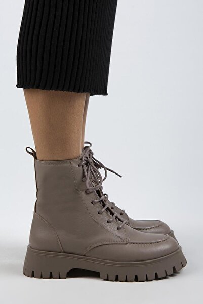 Manijero Jemima Kadın Hakiki Deri Bağcıklı Fermuarlı Vizon Bot