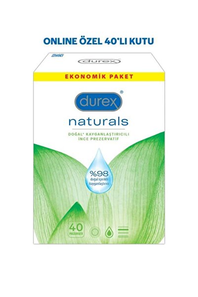Durex Naturals Doğal Kayganlaştırıcılı İnce Prezervatif 40'lı, Ekstra Avantaj Paketi