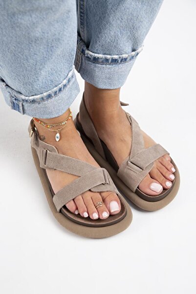 Manijero Azalea Women's Mink Sandals - Genuine Leather, Buckle and Scarf