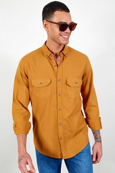 Manche Mustard Double Pocket Covered Shirt
