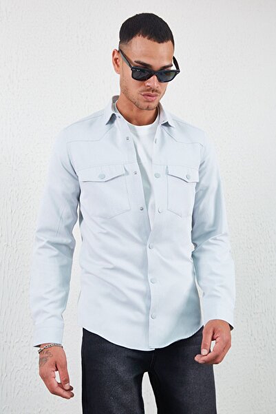 Manche Cămașă gri pentru bărbați gri