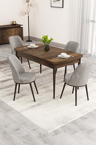 Canisa Nix Serisi Açılabilir 70x114 Barok Ahşap Desen Mutfak Masası Takımı ve...