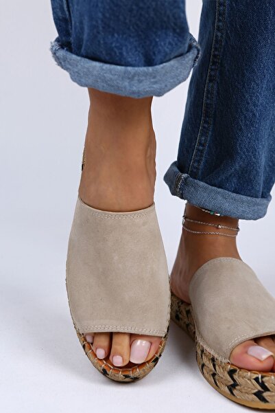 Manijero Galena Genuine Leather Open Front Single Band Beige Slippers