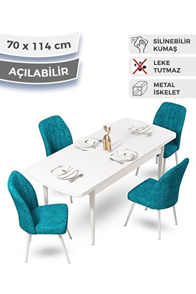 Canisa Ege Serisi 70x114 Açılabilir Mutfak Masası Takımı Beyaz Masa Ve 4 Turk...