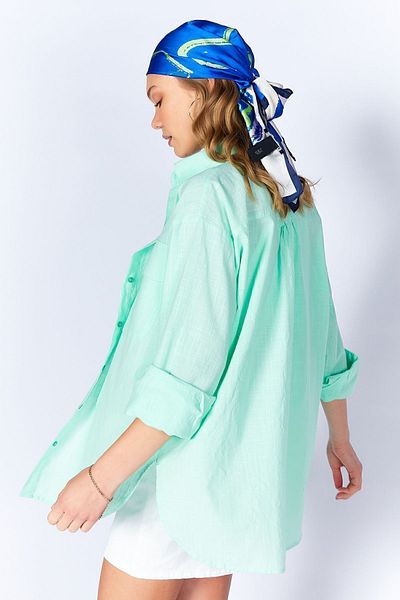 Manche Women's Linen-Looking Shirt with Water Green Double Pocket Cover| MKS169410-01