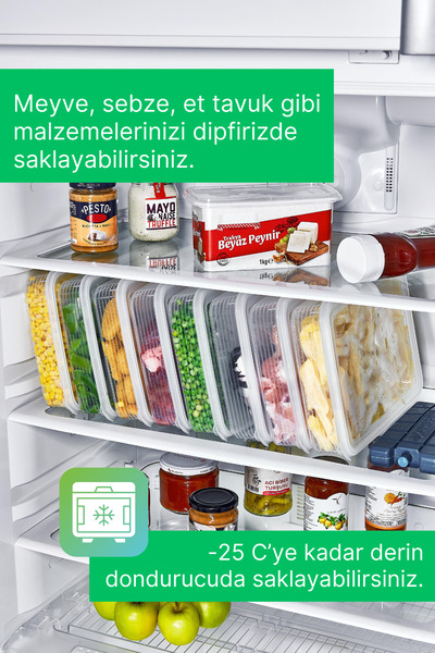 grimorlife 4 Adet Buzdolabı Düzenleyici Saklama Kabı Seti 2,3 Lt Şeffaf- Sebze Meyve Erzak Saklama -dipfriz