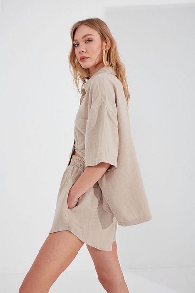 Manche Comfortable Cut Muslin Women's Shorts - Stone MKS677205-01