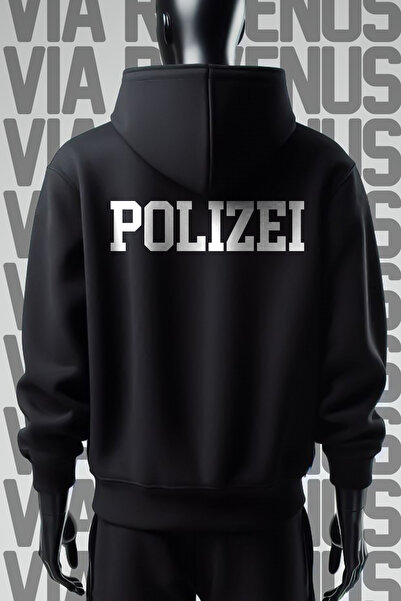 Vordevia سويت شيرت بقلنسوة أسود مطبوع بثلاثة خيوط من Polizei