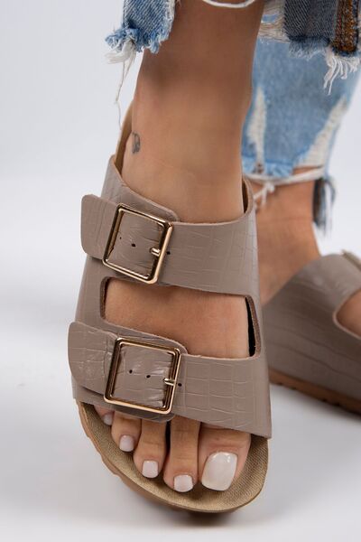 Manijero Croco Women's - Genuine Leather, Double Buckle Mink Crocodile Slippers