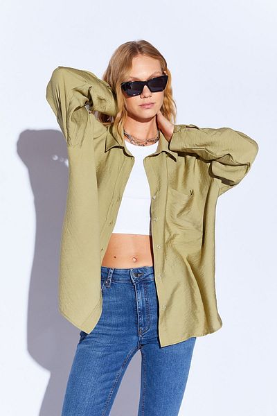 Manche Women's Olive V-neck Casual Shirt - Mks 166918 -01