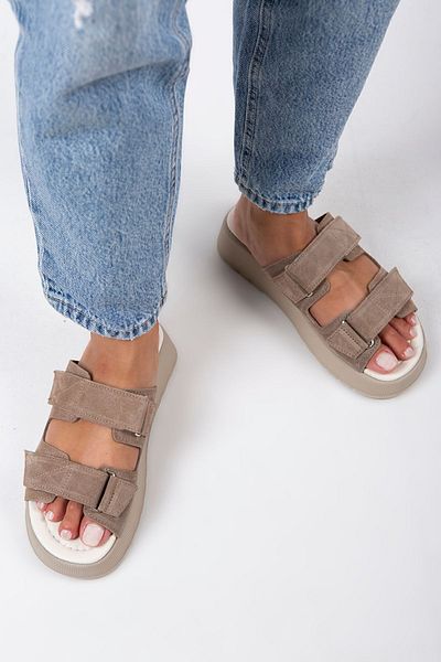 Manijero Farah Women's Genuine Leather Double Velcro Mink - Suede Slippers