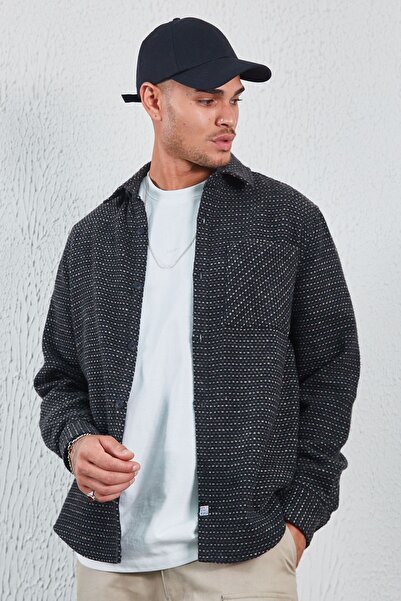 Manche Cămașă pentru bărbați kaki-negru cu un singur buzunar Kaki-negru