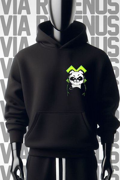 Vordevia Φούτερ Panda Printed Μαύρο Φαρδύ Μορφή με κουκούλα - 3 νήματα
