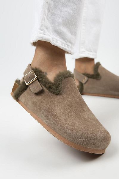 Manijero Holly Furry dámská pravá kůže Furry pravá kůže přezka s přezkou norkovo-khaki