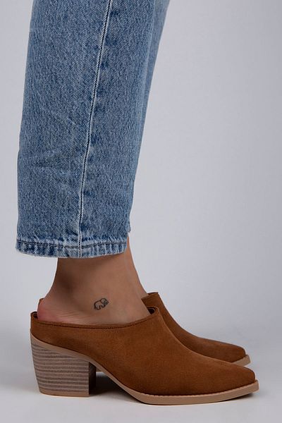 Manijero Stella Γυναικεία Γνήσιο Δερμάτινο Western Tan - Suede Slippers