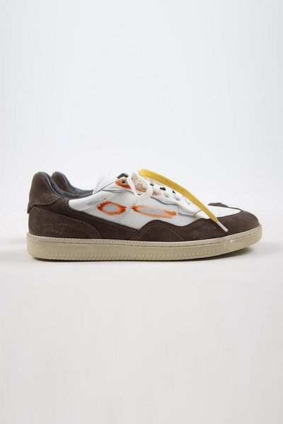 Krahe Artemis Men's Sneakers - Genuine Leather, Antique Hand Painted, Laces and Spare Laces, White-mink