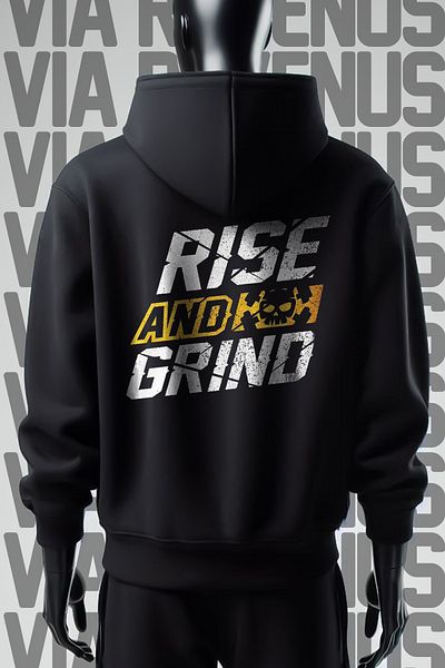 Vordevia Rise and Grind 3 Thread Wide Mold - Hanorac negru cu glugă cu imprimeu în față și în spate