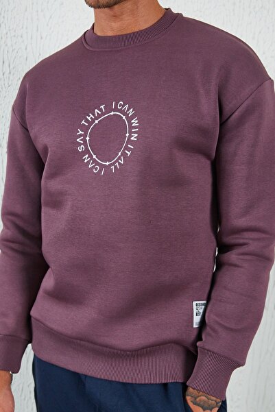 Manche Baskılı Basic Sweat Mürdüm