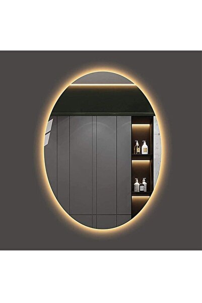 GLOBAL LED MIRROR 50x70 Cm Elips Ledli Ayna Antrasit Dresuar Hol Koridor Duva...