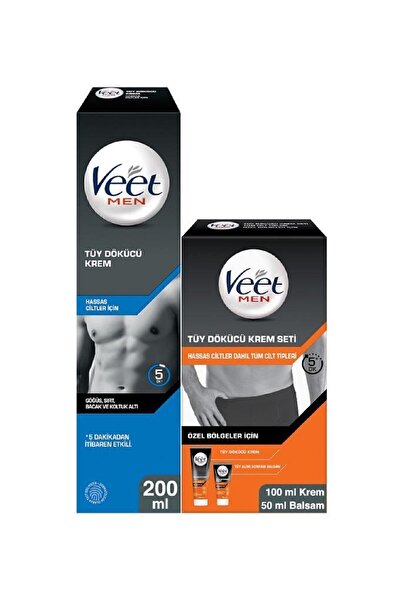 Veet Men Men Erkek Özel Tüy Dökücü Hassas Ciltler 200ml + Özel Bölgeler İçin Tüy Dökücü Krem Seti 100&50ml