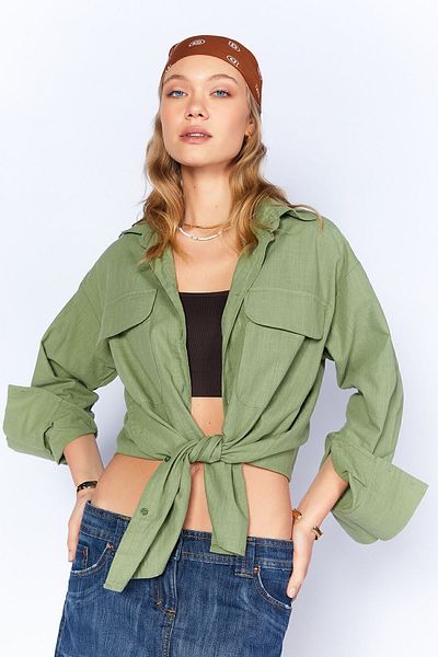Manche Khaki Double Pocket Lidded Women's Shirt| MKS169410-01