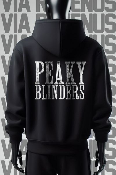 Vordevia Φούτερ Peaky Blinders με μαύρη κουκούλα - 3 νήματα, φαρδιά εφαρμογή, εμπρός και πίσω στάμπα