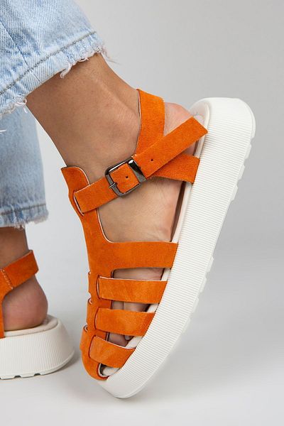 Manijero Rosa Women's Genuine Leather Buckle Orange Sandals