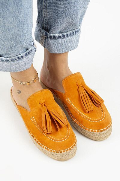 Manijero Papuci de damă Edita din piele naturală cu ciucuri Espadrille Sabo portocaliu
