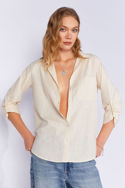 Manche Women's Linen Effect Shirt with Stone Pockets| MKS163420-01