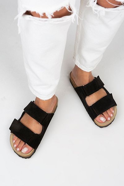 Manijero Papuci de damă Vina din piele naturală cu velcro dublu din piele intoarsa neagra