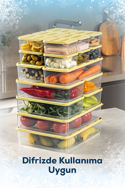 Vienev 20-Piece Yellow Microwave Convenient Refrigerator Organizer - Freezer Storage Container