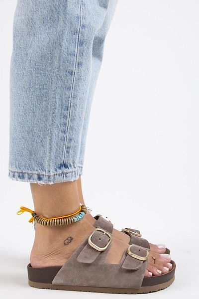 Manijero Jazmin Women's - Genuine Leather, Double Buckle Mink Slippers