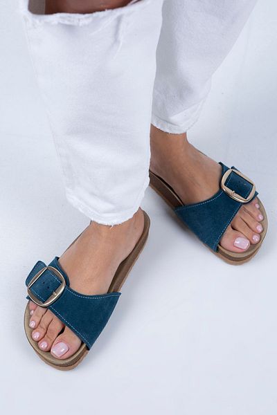 Manijero Jade, piele naturală, piele de căprioară, cu o singură cataramă, papuci aurii