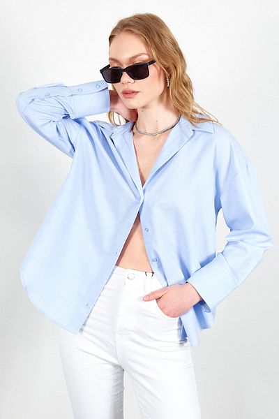 Manche Blue V-Neck Women's Shirt